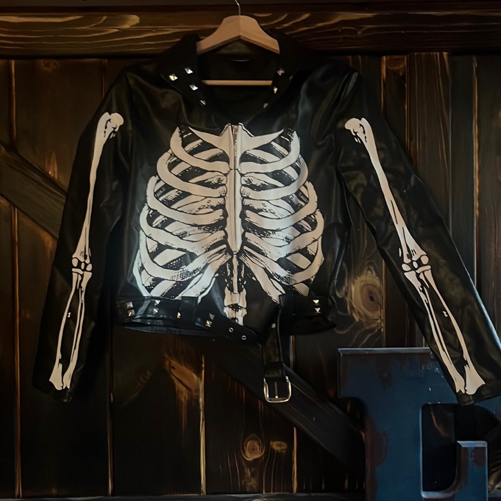 Brand new. Halloween skeleton leather jacket.